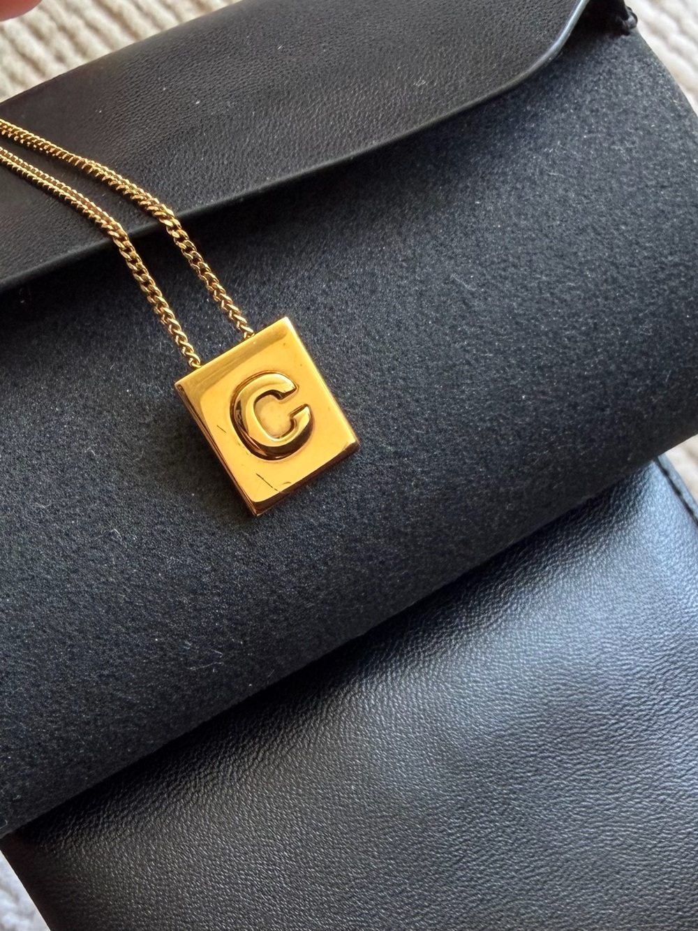 Celine Gold Letter C Square Pendant Necklace